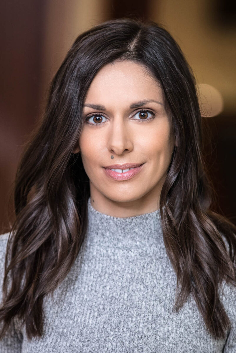los angeles business woman headshot with out of focus office background